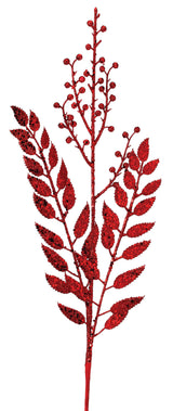 29” Red Glitter Smilax Berry Spray