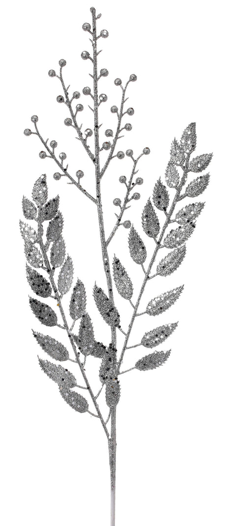 29” Glitter Smilax Berry Spray - Silver