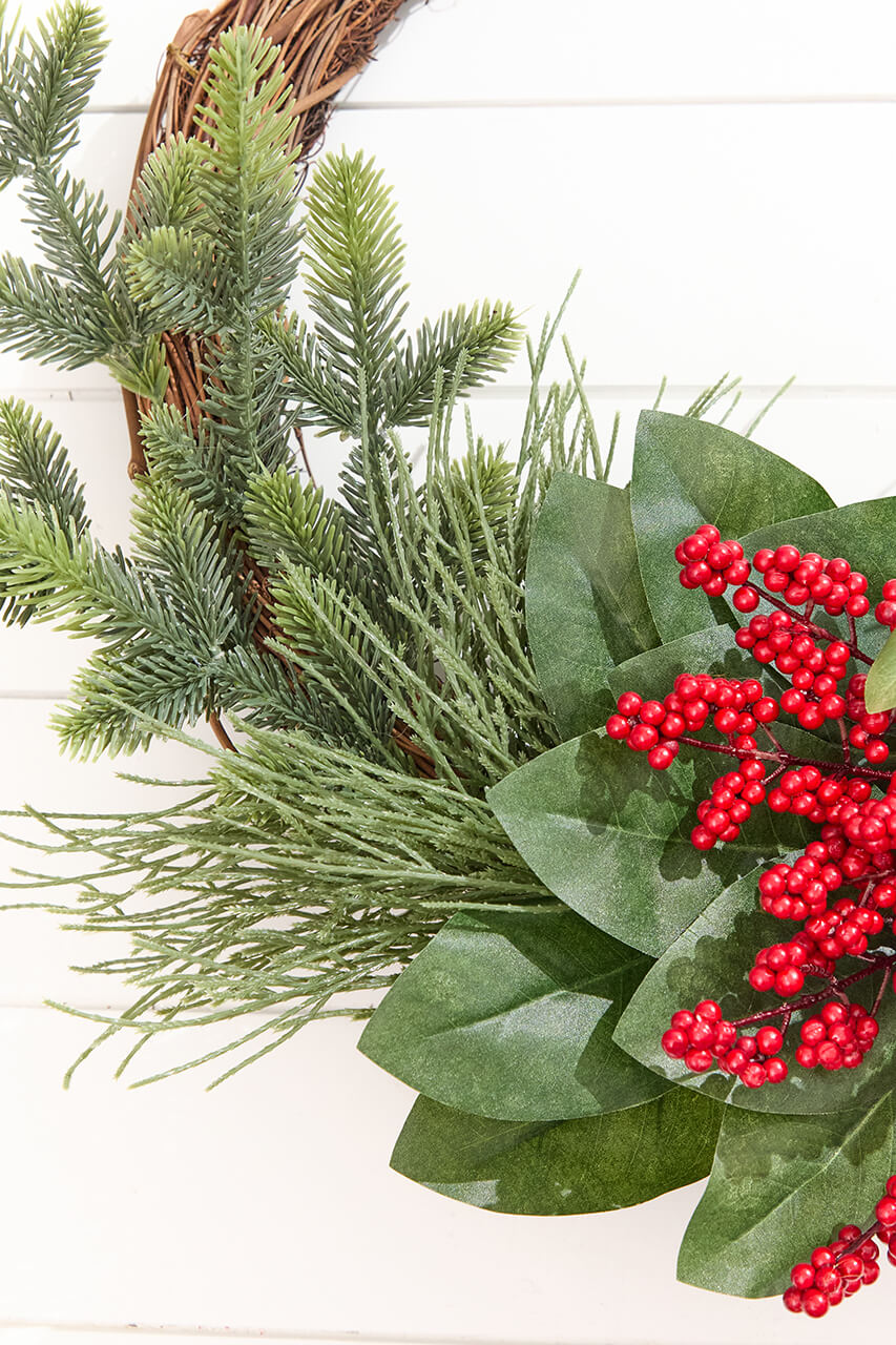 22” Winter Foliage & Berry Layered Vine Wreath