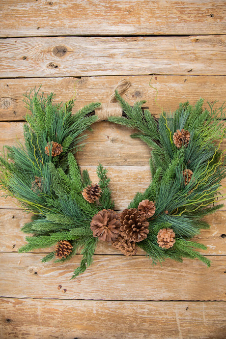 26” Mixed Greens with Pinecones Swag Wreath