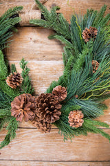 26” Mixed Greens with Pinecones Swag Wreath