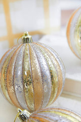 4" Gold/Silver Stripe Mercury Ball Ornament Box - Set of 4