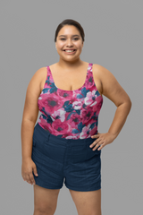 Swim Knit Brushstroke Peonies Pink/Navy Poly Spandex