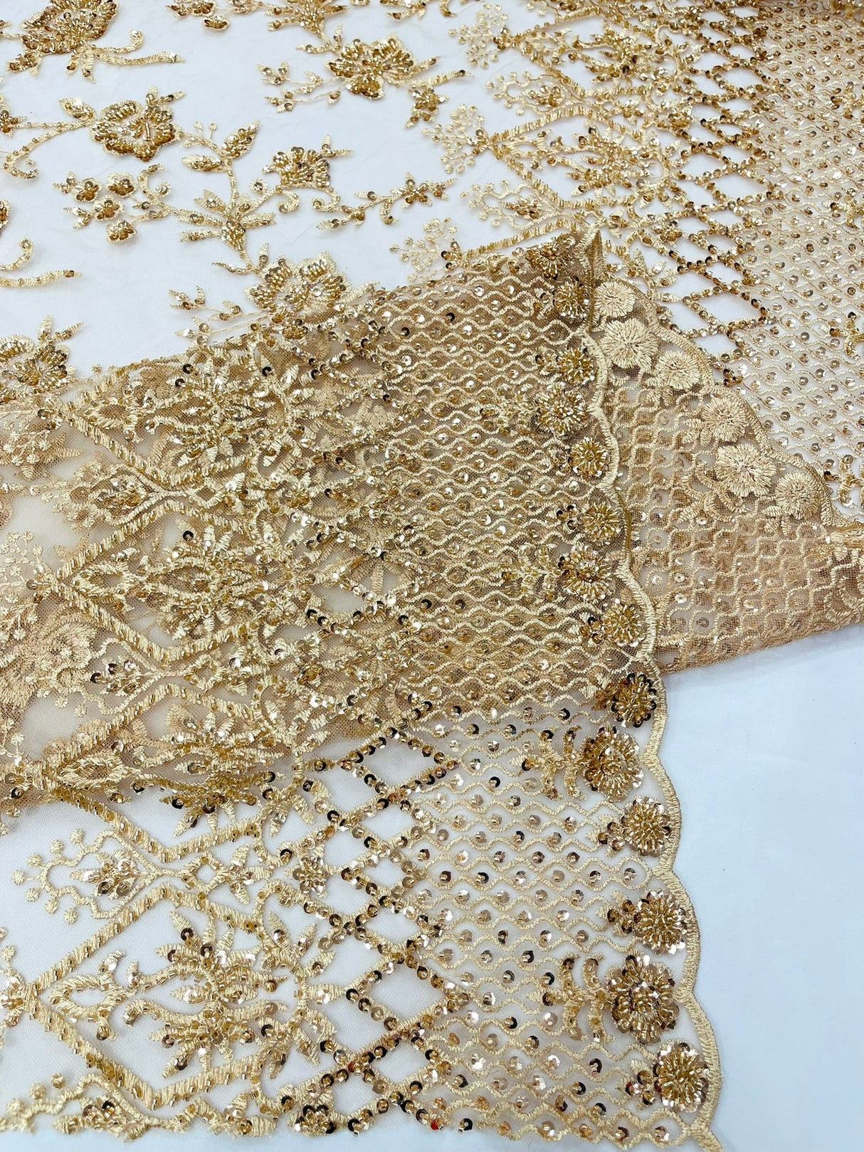 Modern Luxury Beaded Fabric - Mesh Lace, 54" Width, Color Assorted (1 Yard)