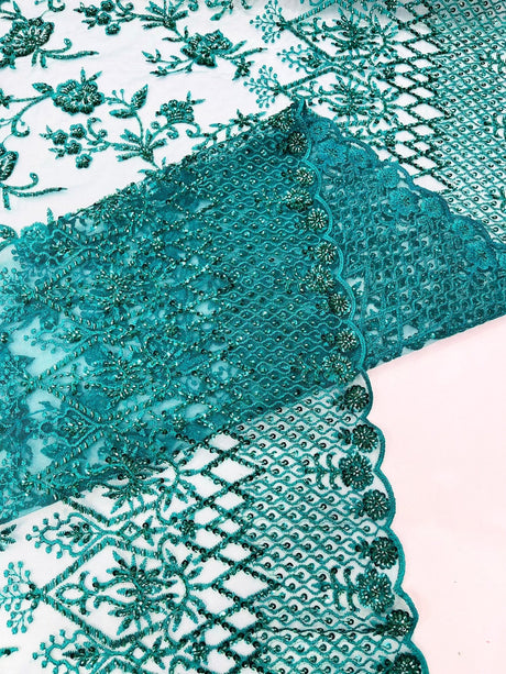 Modern Luxury Beaded Fabric - Mesh Lace, 54" Width, Color Assorted (1 Yard)