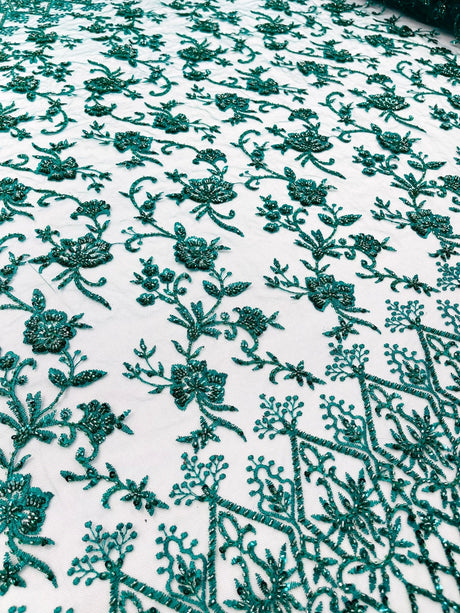 Modern Luxury Beaded Fabric - Mesh Lace, 54" Width, Color Assorted (1 Yard)