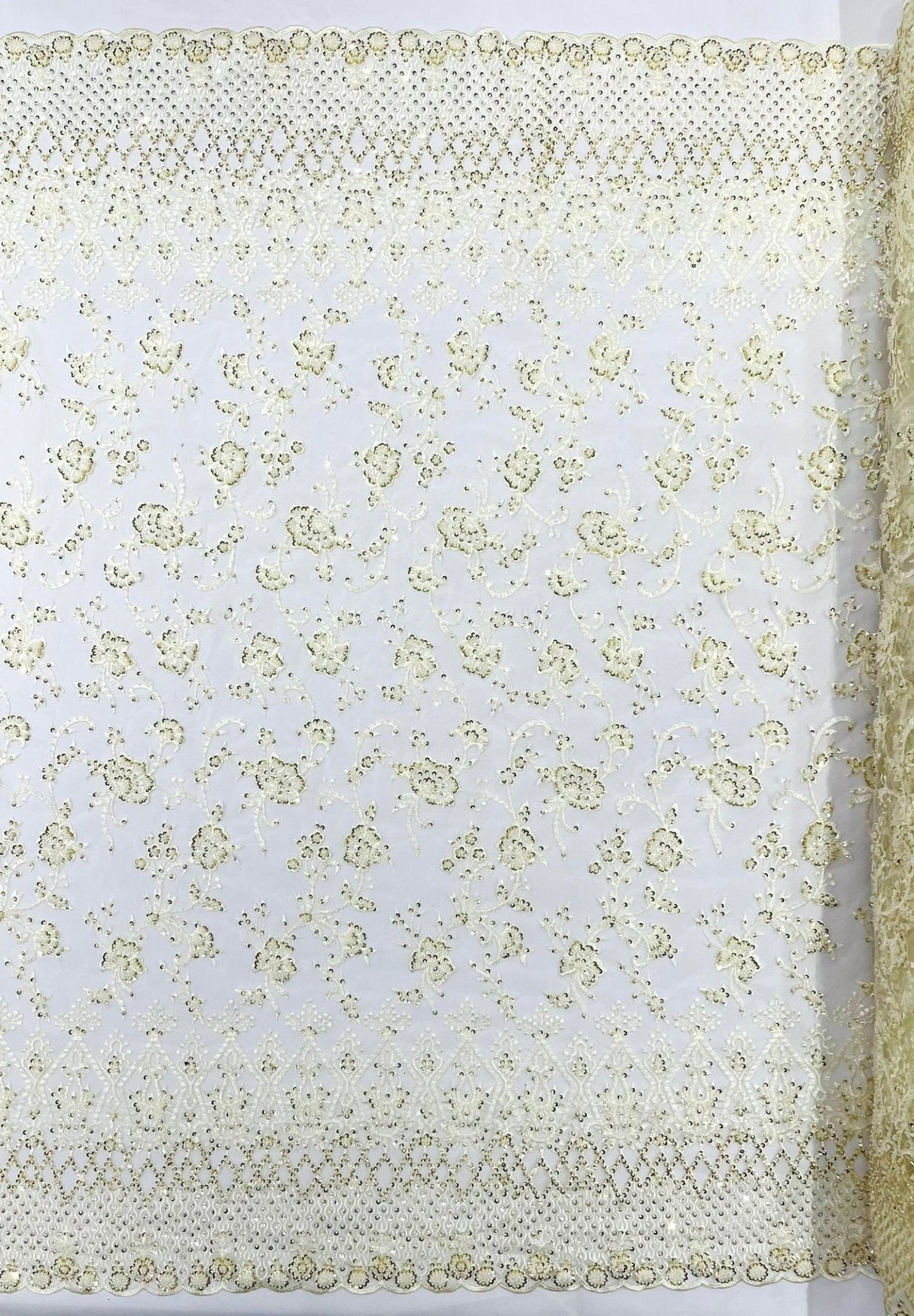 Modern Luxury Beaded Fabric - Mesh Lace, 54" Width, Color Assorted (1 Yard)