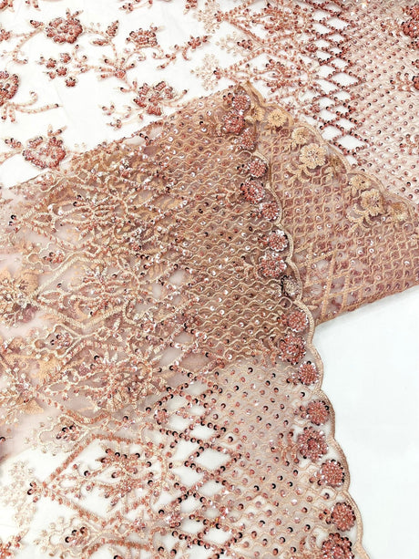 Modern Luxury Beaded Fabric - Mesh Lace, 54" Width, Color Assorted (1 Yard)