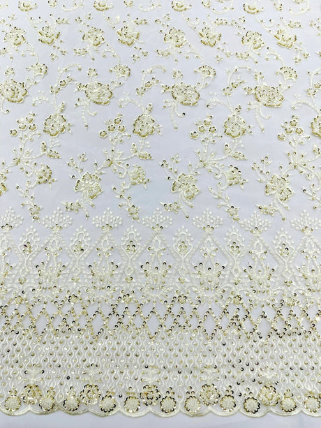Modern Luxury Beaded Fabric - Mesh Lace, 54" Width, Color Assorted (1 Yard)