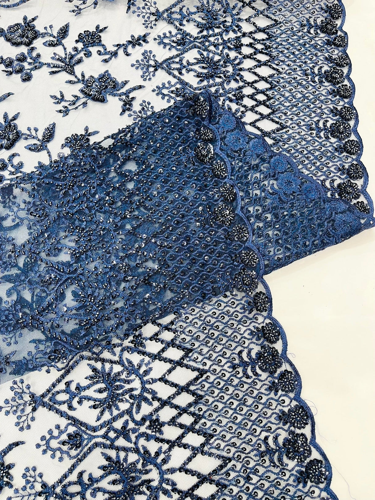 Modern Luxury Beaded Fabric - Mesh Lace, 54" Width, Color Assorted (1 Yard)
