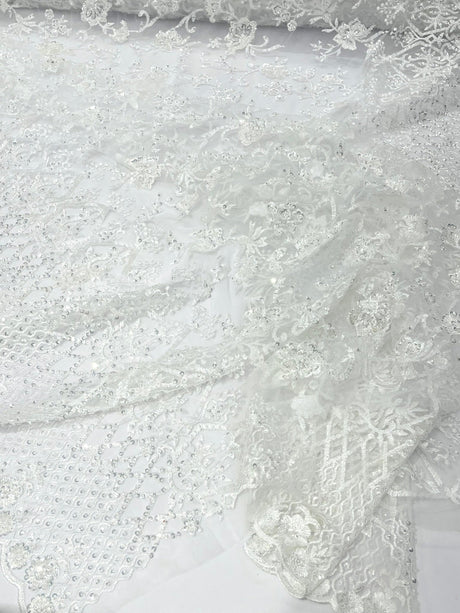 Modern Luxury Beaded Fabric - Mesh Lace, 54" Width, Color Assorted (1 Yard)