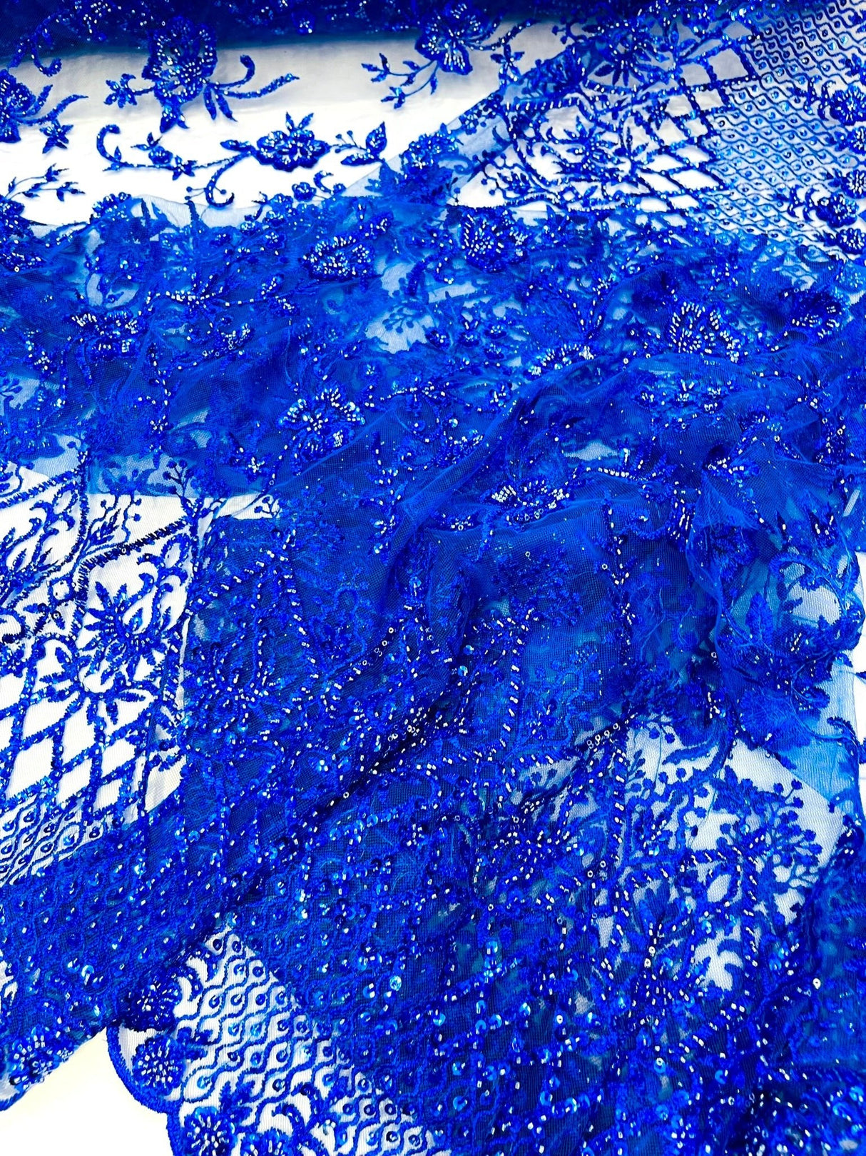 Modern Luxury Beaded Fabric - Mesh Lace, 54" Width, Color Assorted (1 Yard)