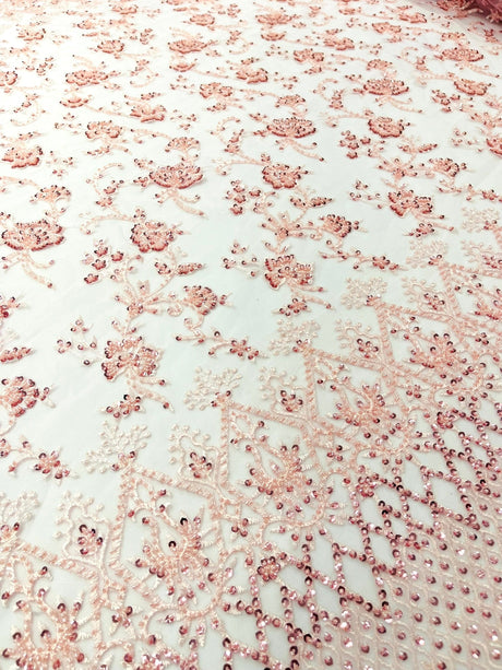Modern Luxury Beaded Fabric - Mesh Lace, 54" Width, Color Assorted (1 Yard)