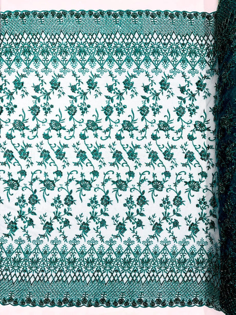 Modern Luxury Beaded Fabric - Mesh Lace, 54" Width, Color Assorted (1 Yard)