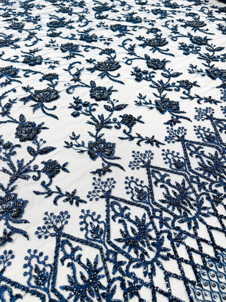 Modern Luxury Beaded Fabric - Mesh Lace, 54" Width, Color Assorted (1 Yard)