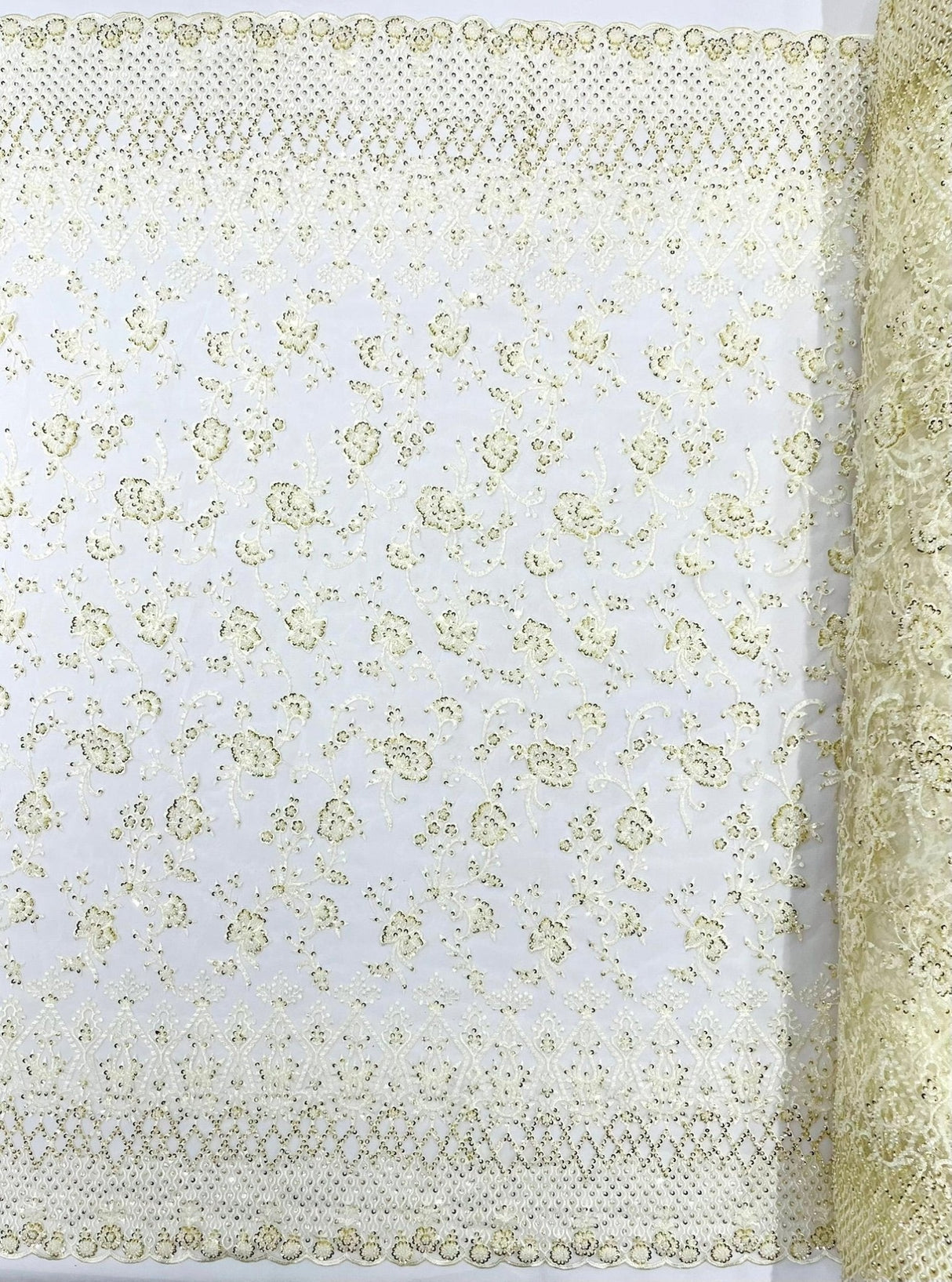 Modern Luxury Beaded Fabric - Mesh Lace, 54" Width, Color Assorted (1 Yard)