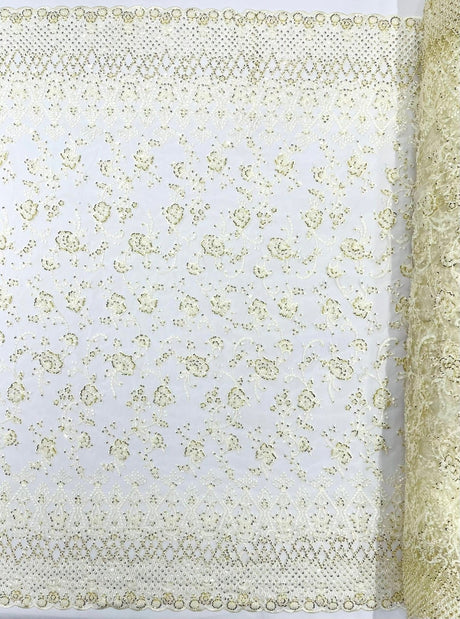Modern Luxury Beaded Fabric - Mesh Lace, 54" Width, Color Assorted (1 Yard)