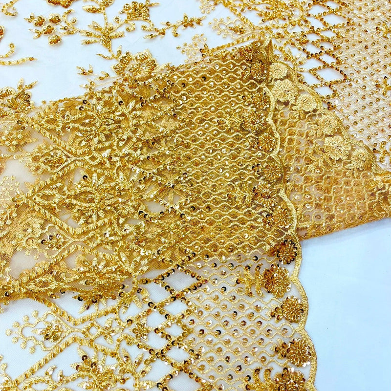 Modern Luxury Beaded Fabric - Mesh Lace, 54" Width, Color Assorted (1 Yard)