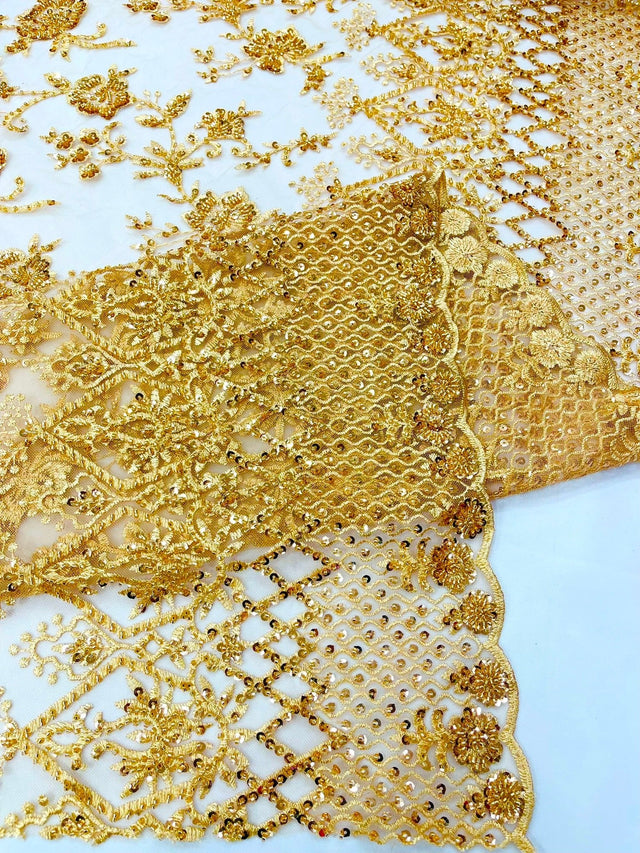 Modern Luxury Beaded Fabric - Mesh Lace, 54" Width, Color Assorted (1 Yard)