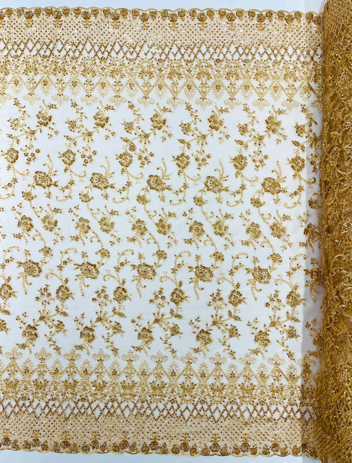 Modern Luxury Beaded Fabric - Mesh Lace, 54" Width, Color Assorted (1 Yard)
