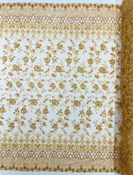 Modern Luxury Beaded Fabric - Mesh Lace, 54" Width, Color Assorted (1 Yard)