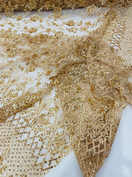 Modern Luxury Beaded Fabric - Mesh Lace, 54" Width, Color Assorted (1 Yard)