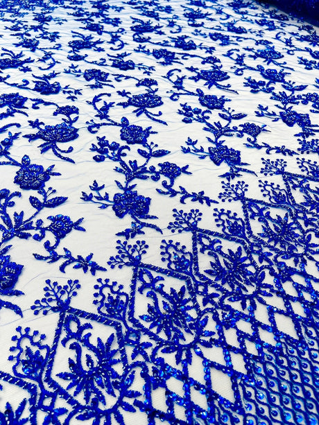 Modern Luxury Beaded Fabric - Mesh Lace, 54" Width, Color Assorted (1 Yard)