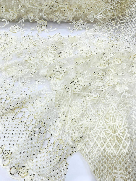 Modern Luxury Beaded Fabric - Mesh Lace, 54" Width, Color Assorted (1 Yard)