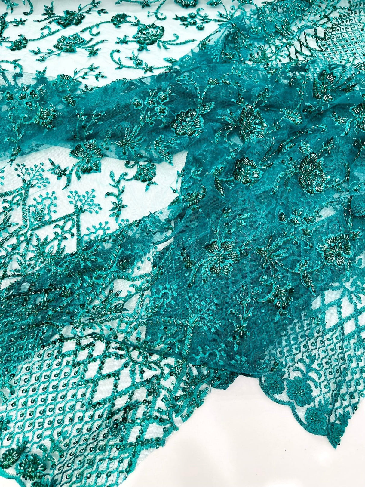 Modern Luxury Beaded Fabric - Mesh Lace, 54" Width, Color Assorted (1 Yard)