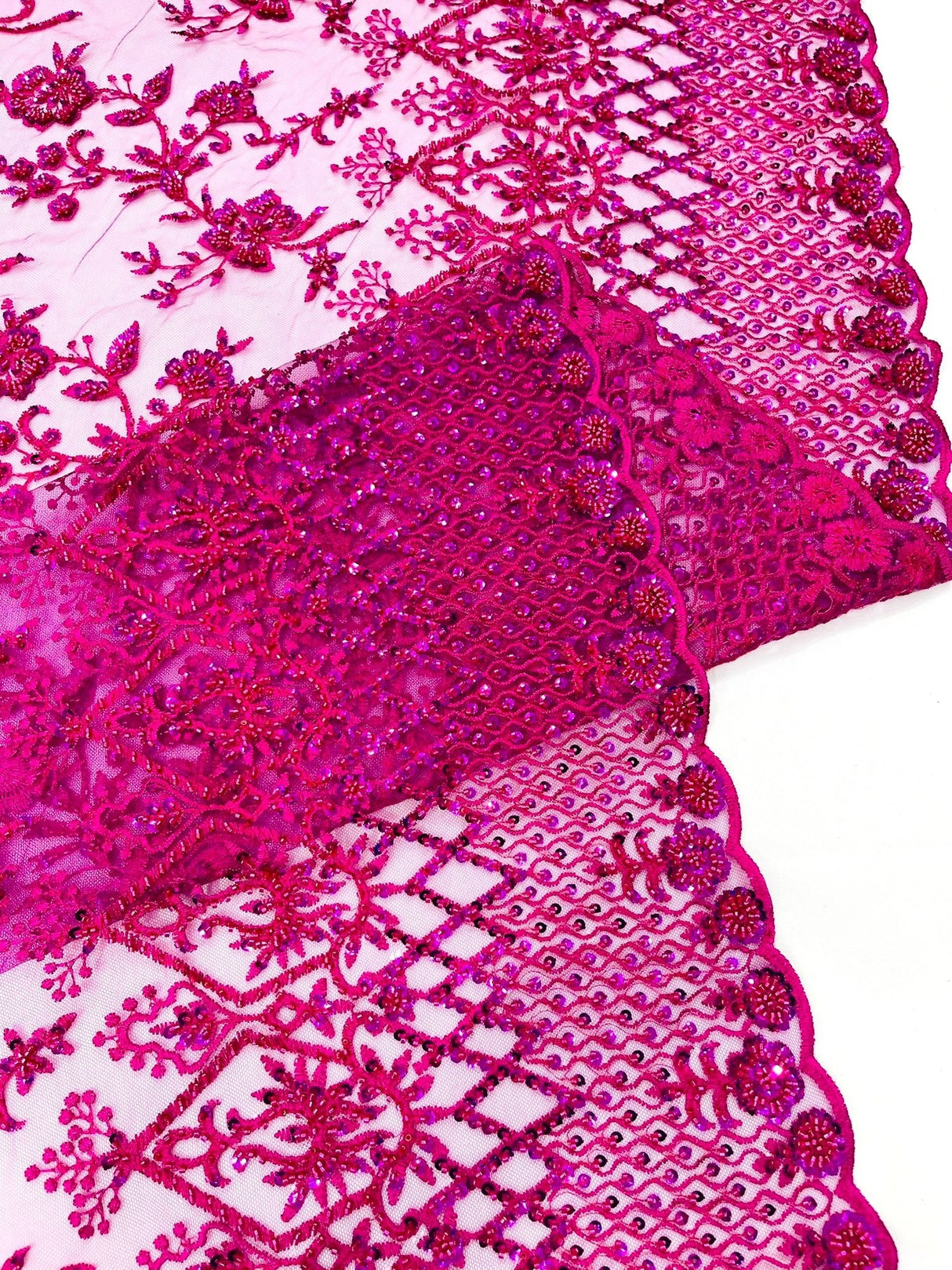 Modern Luxury Beaded Fabric - Mesh Lace, 54" Width, Color Assorted (1 Yard)