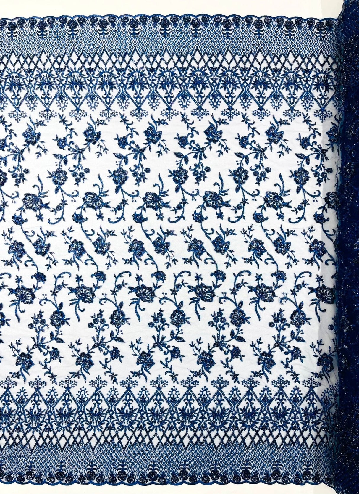 Modern Luxury Beaded Fabric - Mesh Lace, 54" Width, Color Assorted (1 Yard)