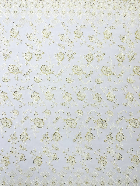 Modern Luxury Beaded Fabric - Mesh Lace, 54" Width, Color Assorted (1 Yard)