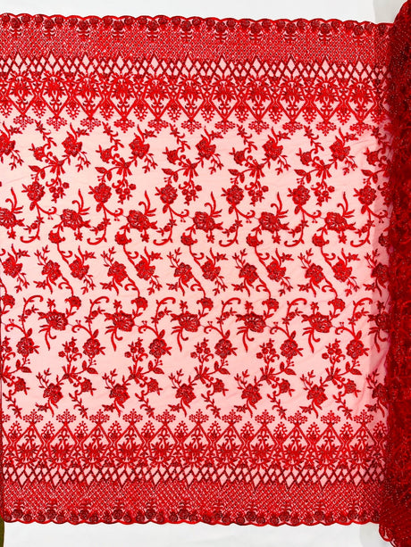 Modern Luxury Beaded Fabric - Mesh Lace, 54" Width, Color Assorted (1 Yard)