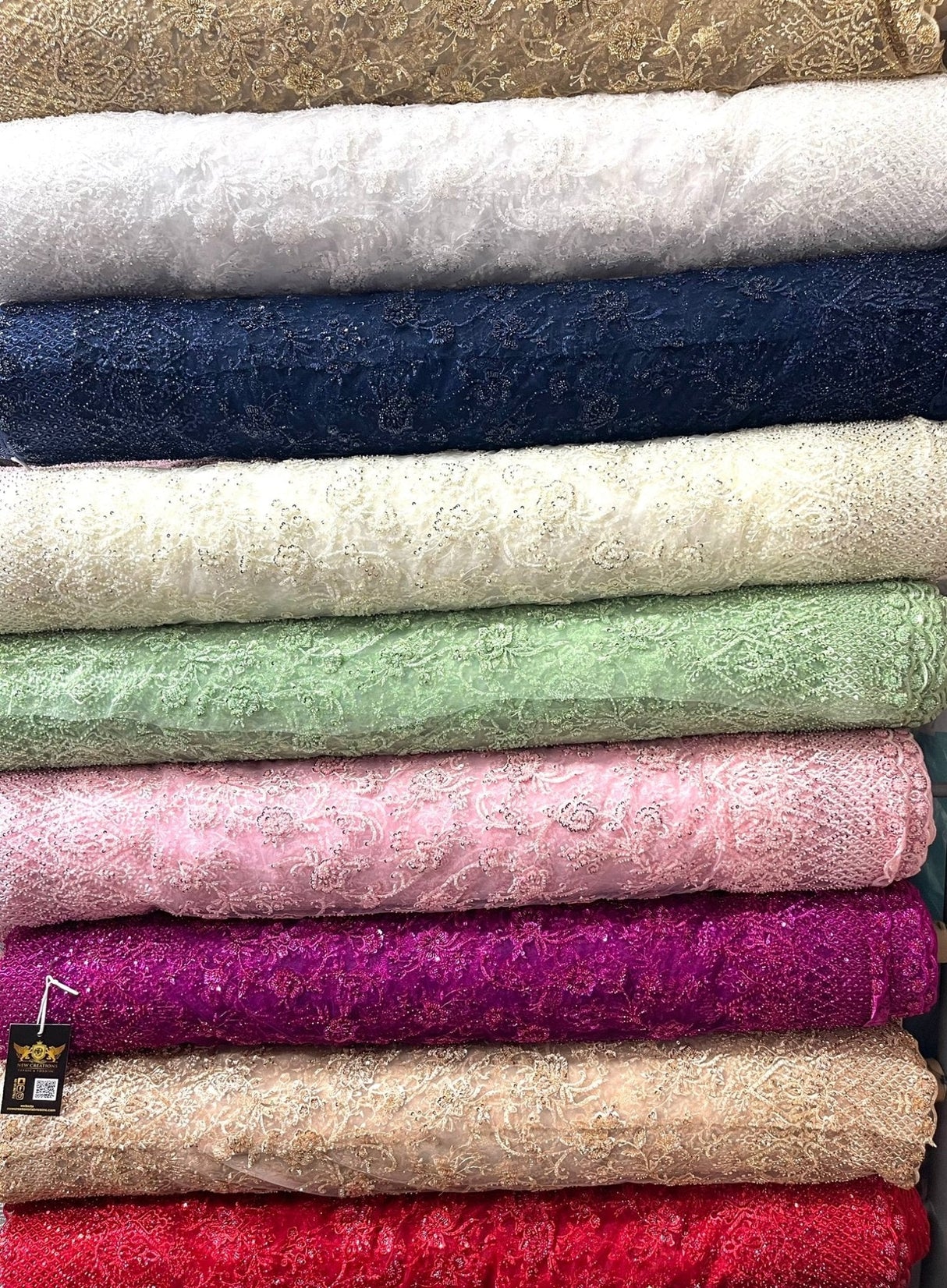 Modern Luxury Beaded Fabric - Mesh Lace, 54" Width, Color Assorted (1 Yard)
