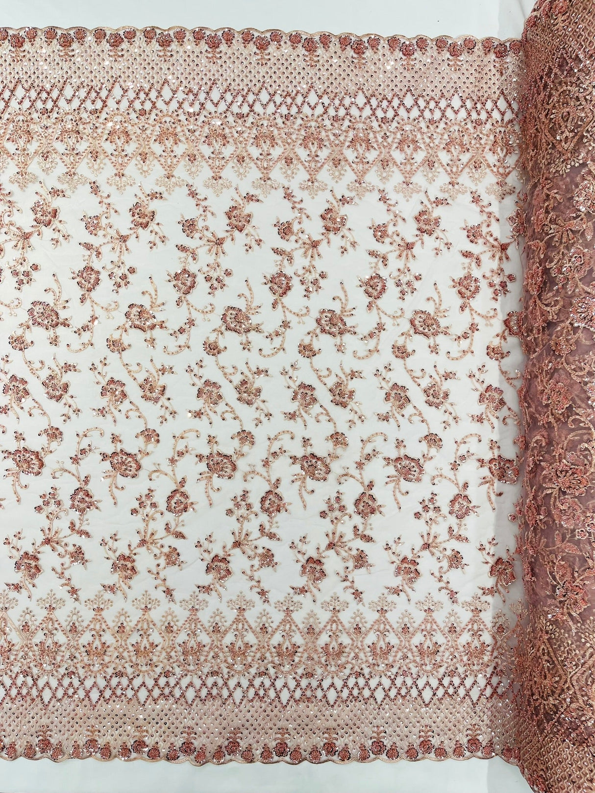 Modern Luxury Beaded Fabric - Mesh Lace, 54" Width, Color Assorted (1 Yard)