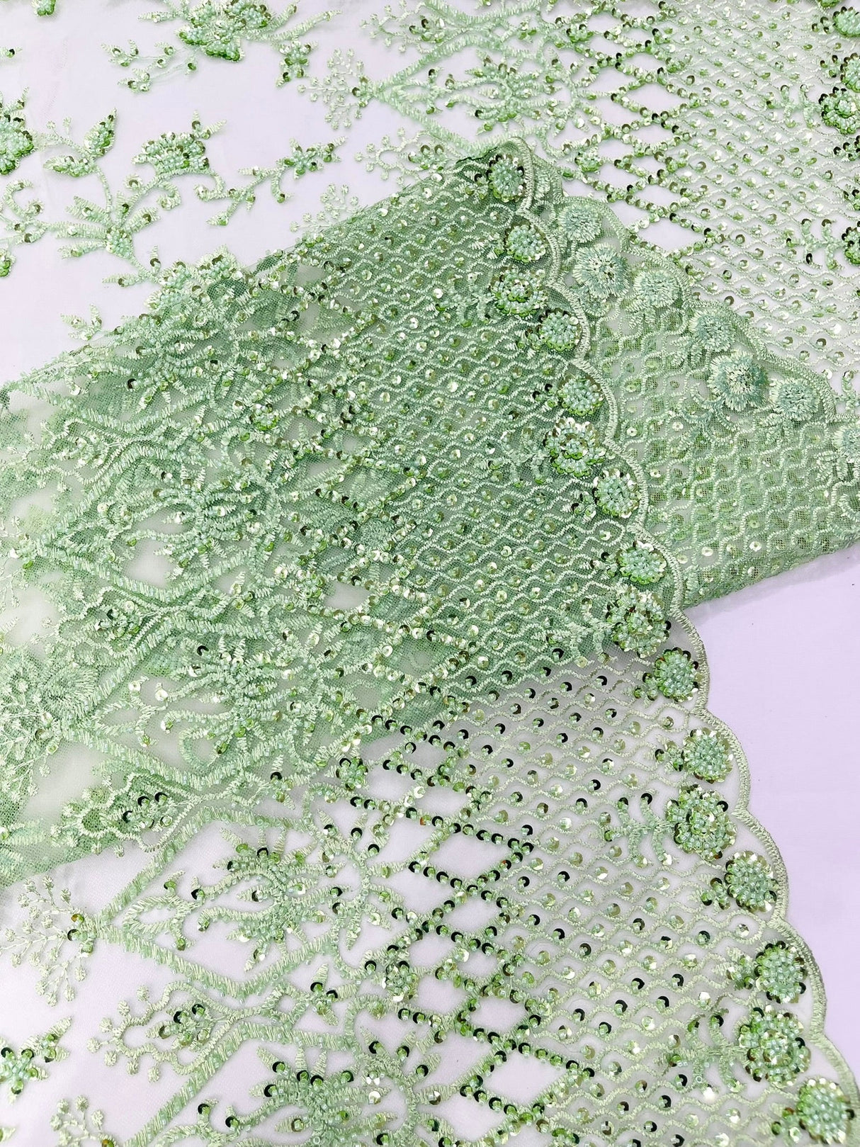 Modern Luxury Beaded Fabric - Mesh Lace, 54" Width, Color Assorted (1 Yard)