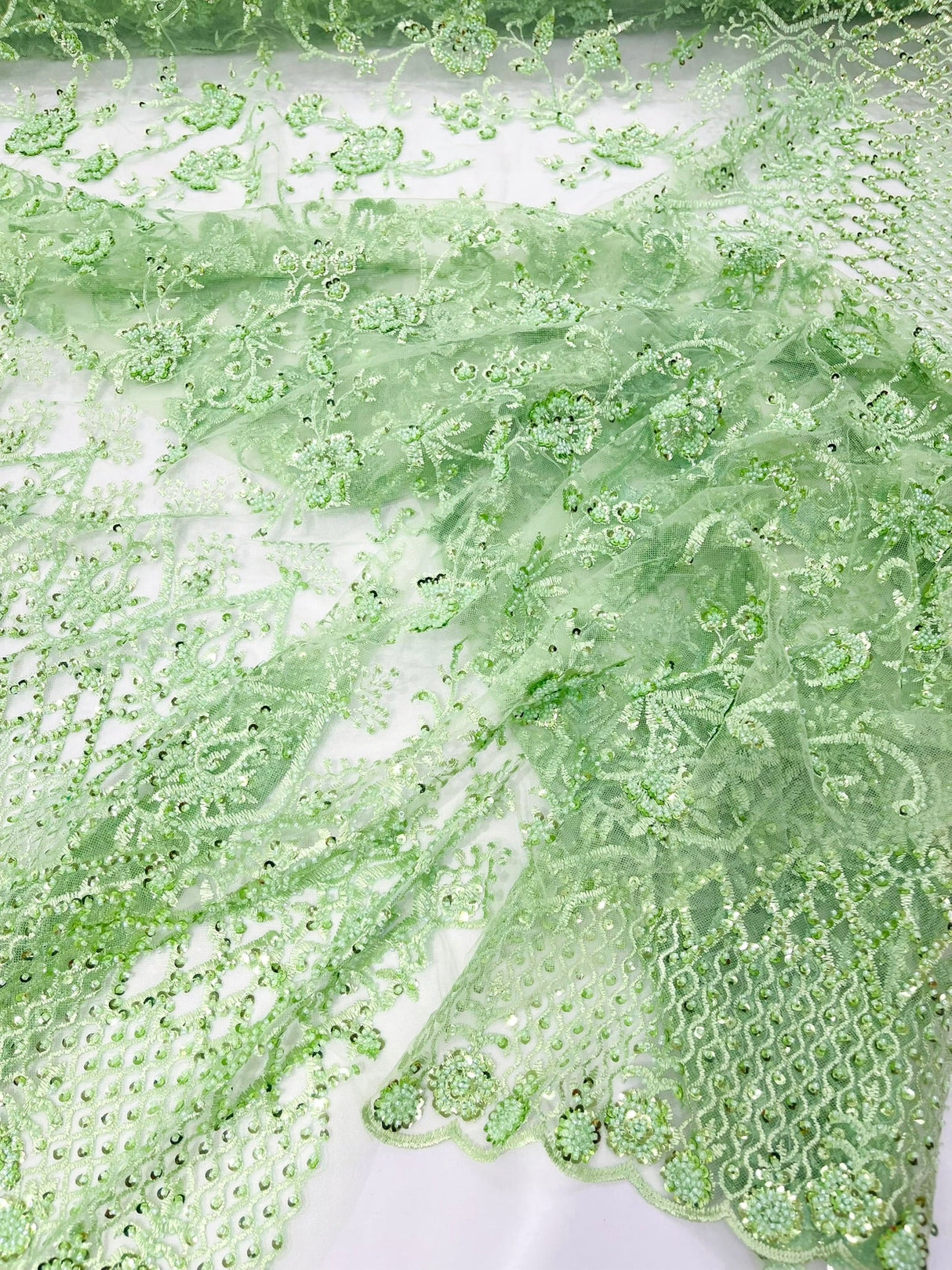 Modern Luxury Beaded Fabric - Mesh Lace, 54" Width, Color Assorted (1 Yard)