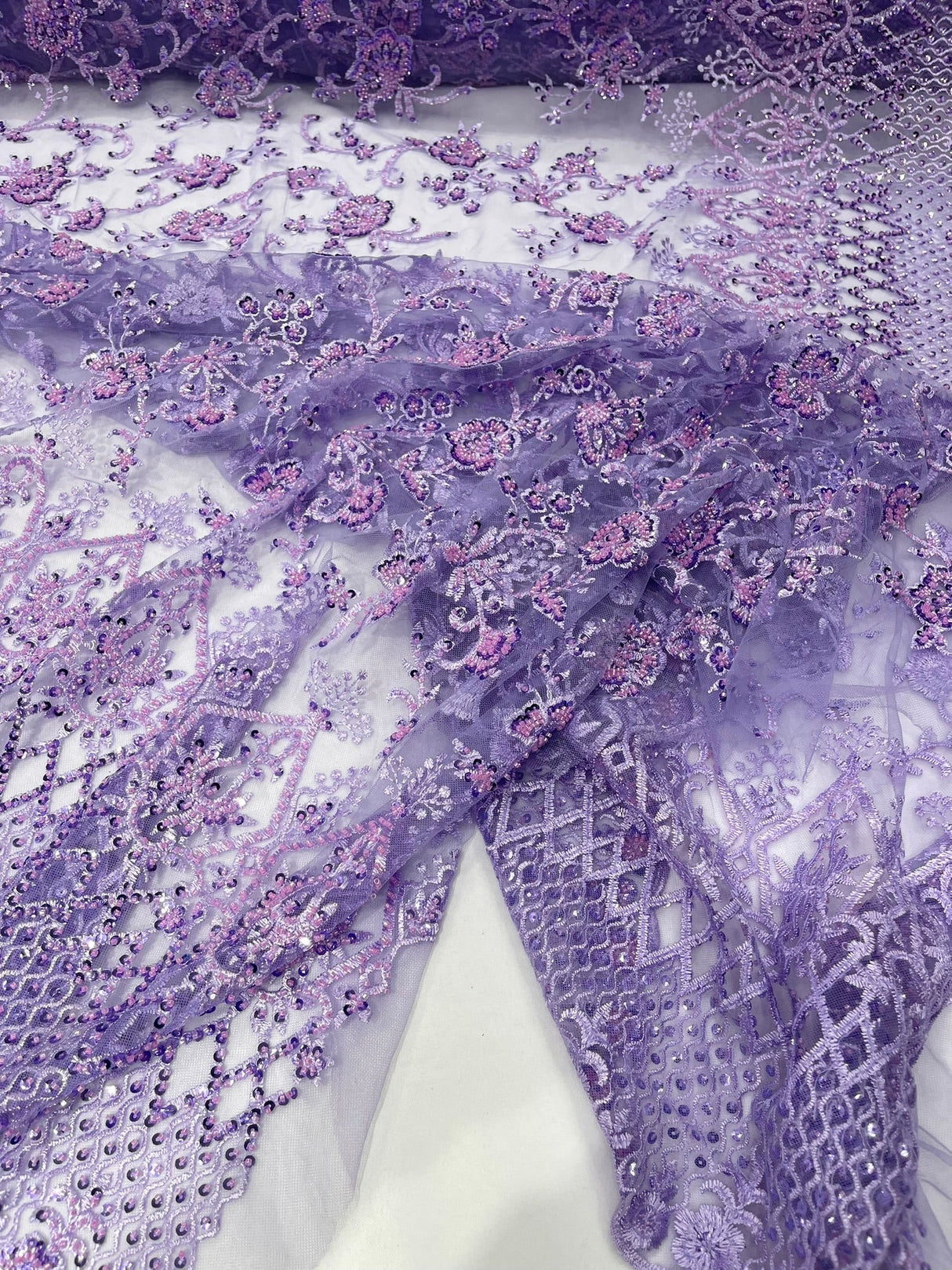 Modern Luxury Beaded Fabric - Mesh Lace, 54" Width, Color Assorted (1 Yard)