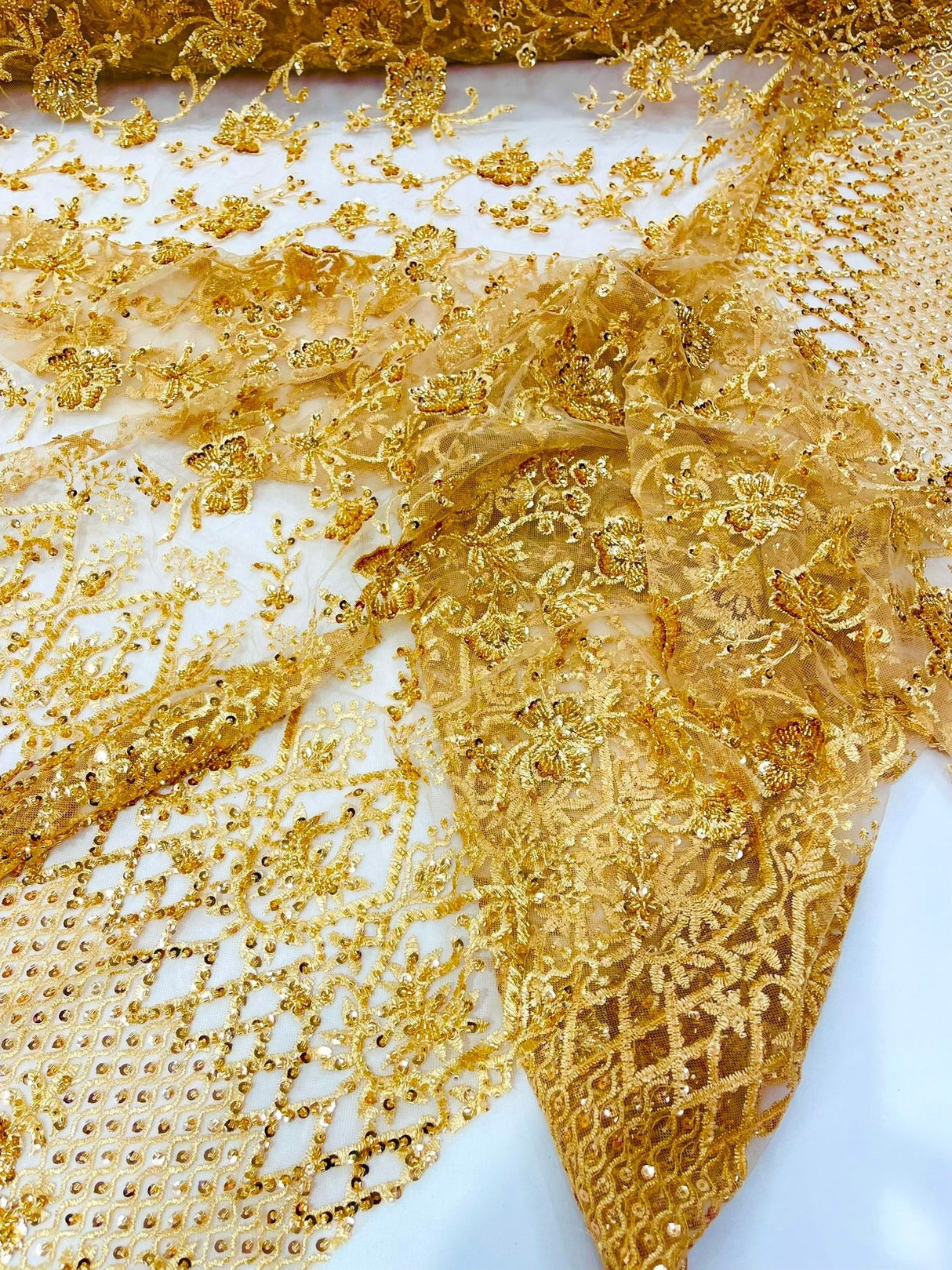 Modern Luxury Beaded Fabric - Mesh Lace, 54" Width, Color Assorted (1 Yard)