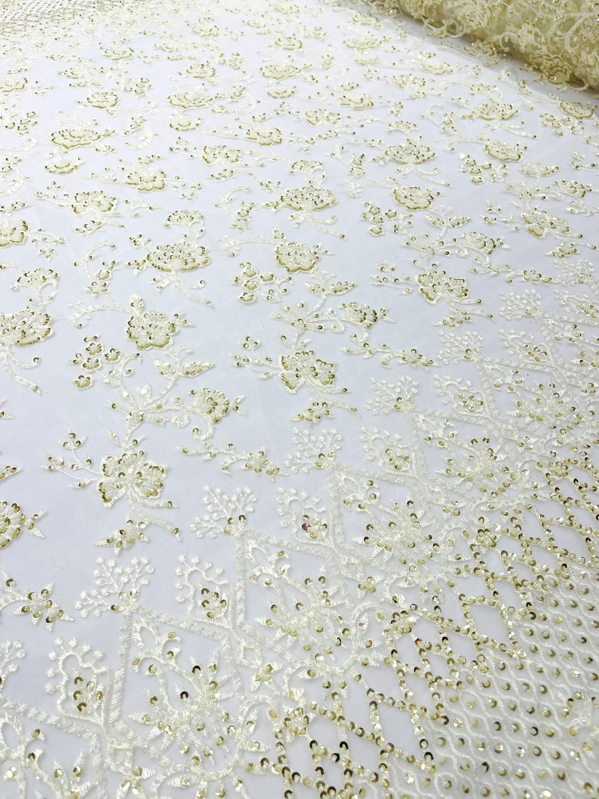 Modern Luxury Beaded Fabric - Mesh Lace, 54" Width, Color Assorted (1 Yard)