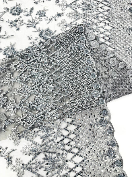 Modern Luxury Beaded Fabric - Mesh Lace, 54" Width, Color Assorted (1 Yard)