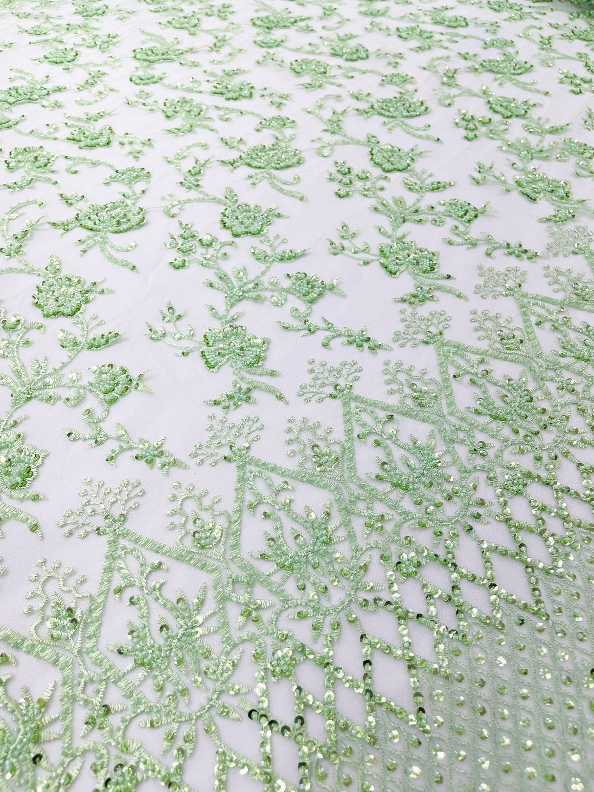 Modern Luxury Beaded Fabric - Mesh Lace, 54" Width, Color Assorted (1 Yard)