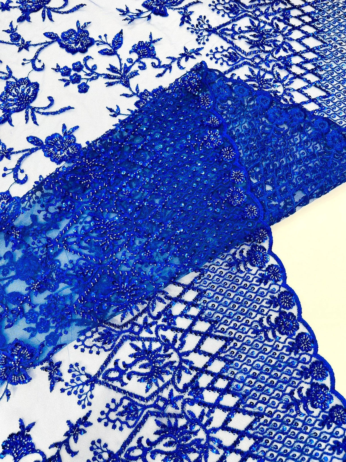 Modern Luxury Beaded Fabric - Mesh Lace, 54" Width, Color Assorted (1 Yard)