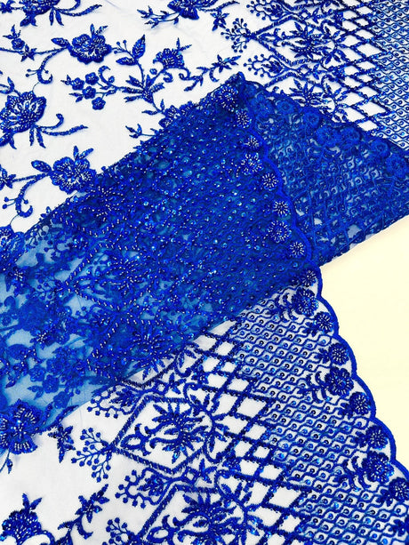 Modern Luxury Beaded Fabric - Mesh Lace, 54" Width, Color Assorted (1 Yard)