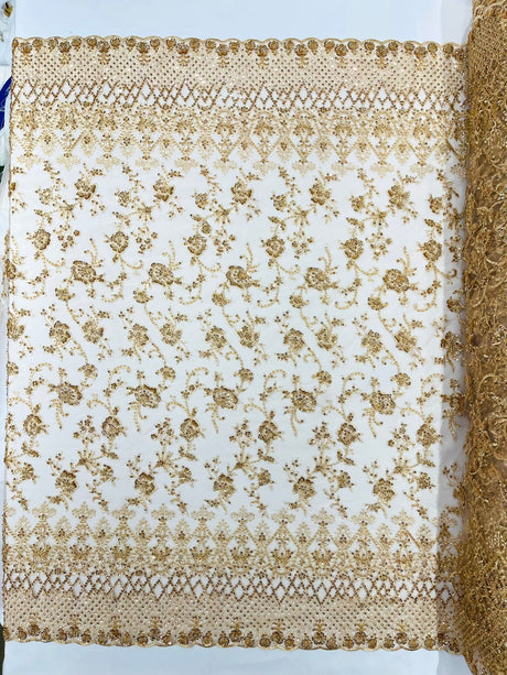 Modern Luxury Beaded Fabric - Mesh Lace, 54" Width, Color Assorted (1 Yard)