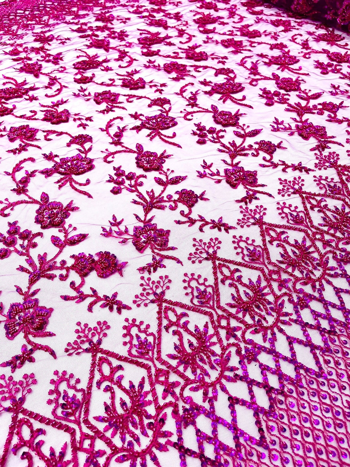 Modern Luxury Beaded Fabric - Mesh Lace, 54" Width, Color Assorted (1 Yard)