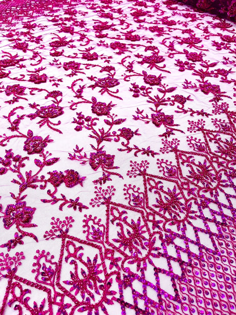 Modern Luxury Beaded Fabric - Mesh Lace, 54" Width, Color Assorted (1 Yard)