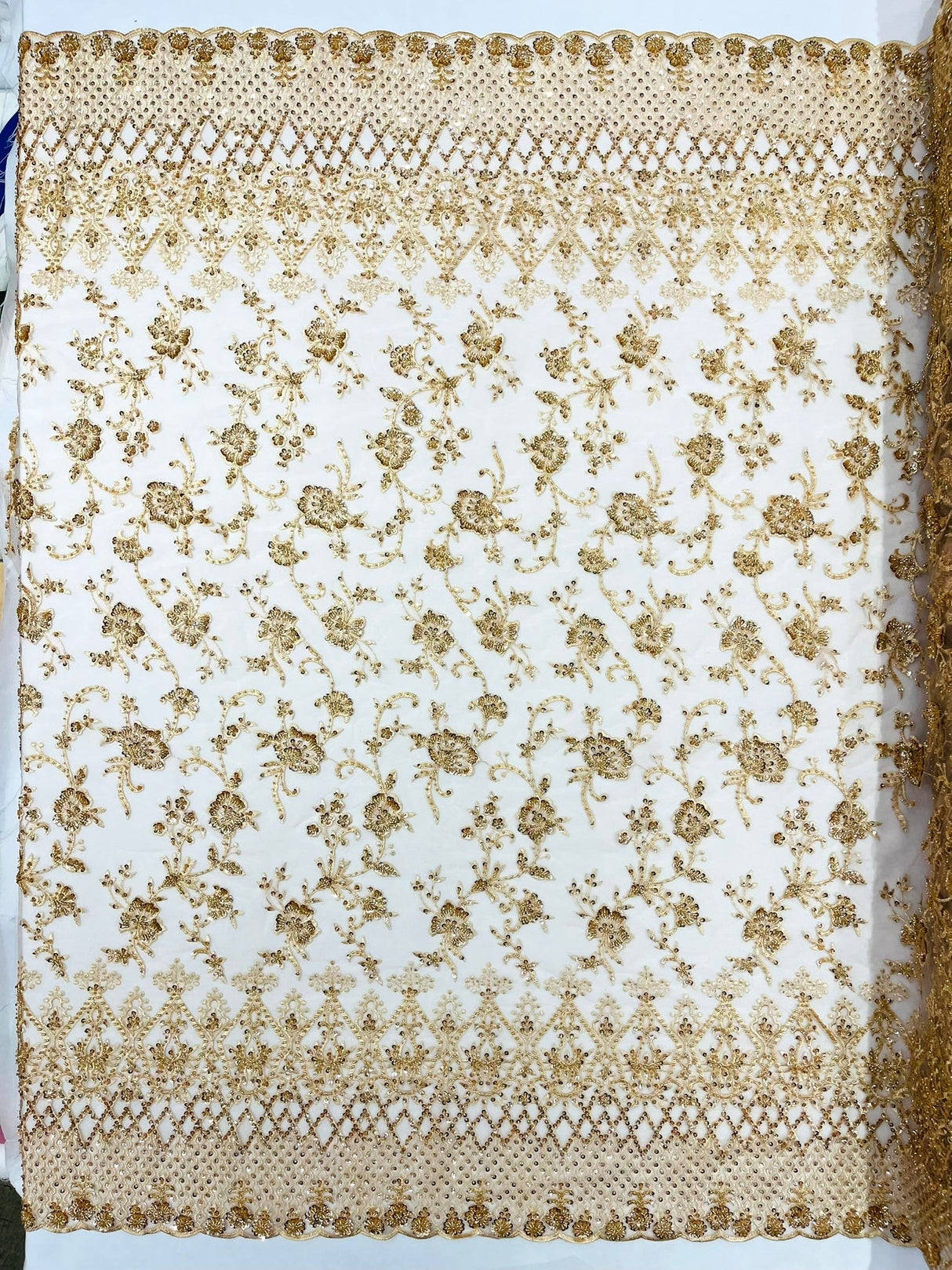 Modern Luxury Beaded Fabric - Mesh Lace, 54" Width, Color Assorted (1 Yard)