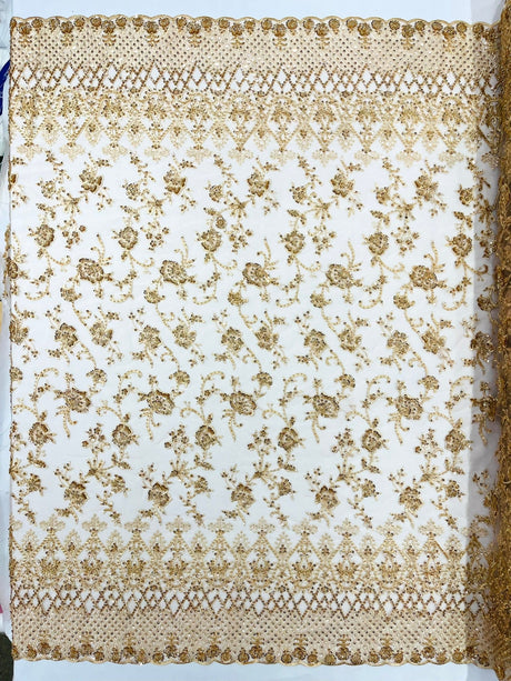 Modern Luxury Beaded Fabric - Mesh Lace, 54" Width, Color Assorted (1 Yard)