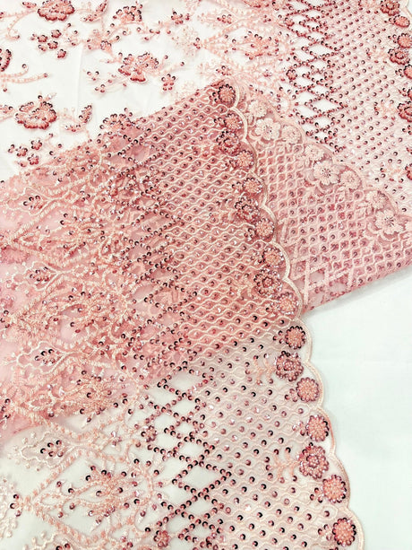 Modern Luxury Beaded Fabric - Mesh Lace, 54" Width, Color Assorted (1 Yard)